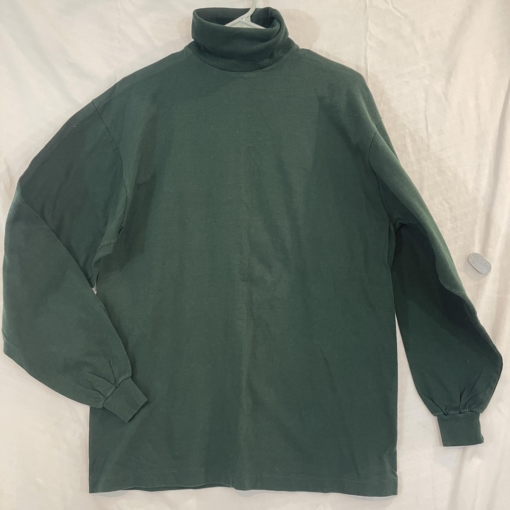 Vtg Fruit of the‎ Loom Turtleneck Shirt Mens Large Dark Green Long Sleeve Cotton